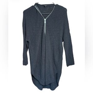 Express Black Zip Front Tunic Sweater 3/4 Sleeve 100% Cotton M